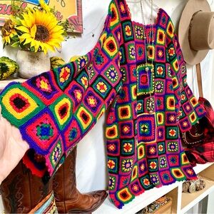 Colorful Crochet Mini Dress